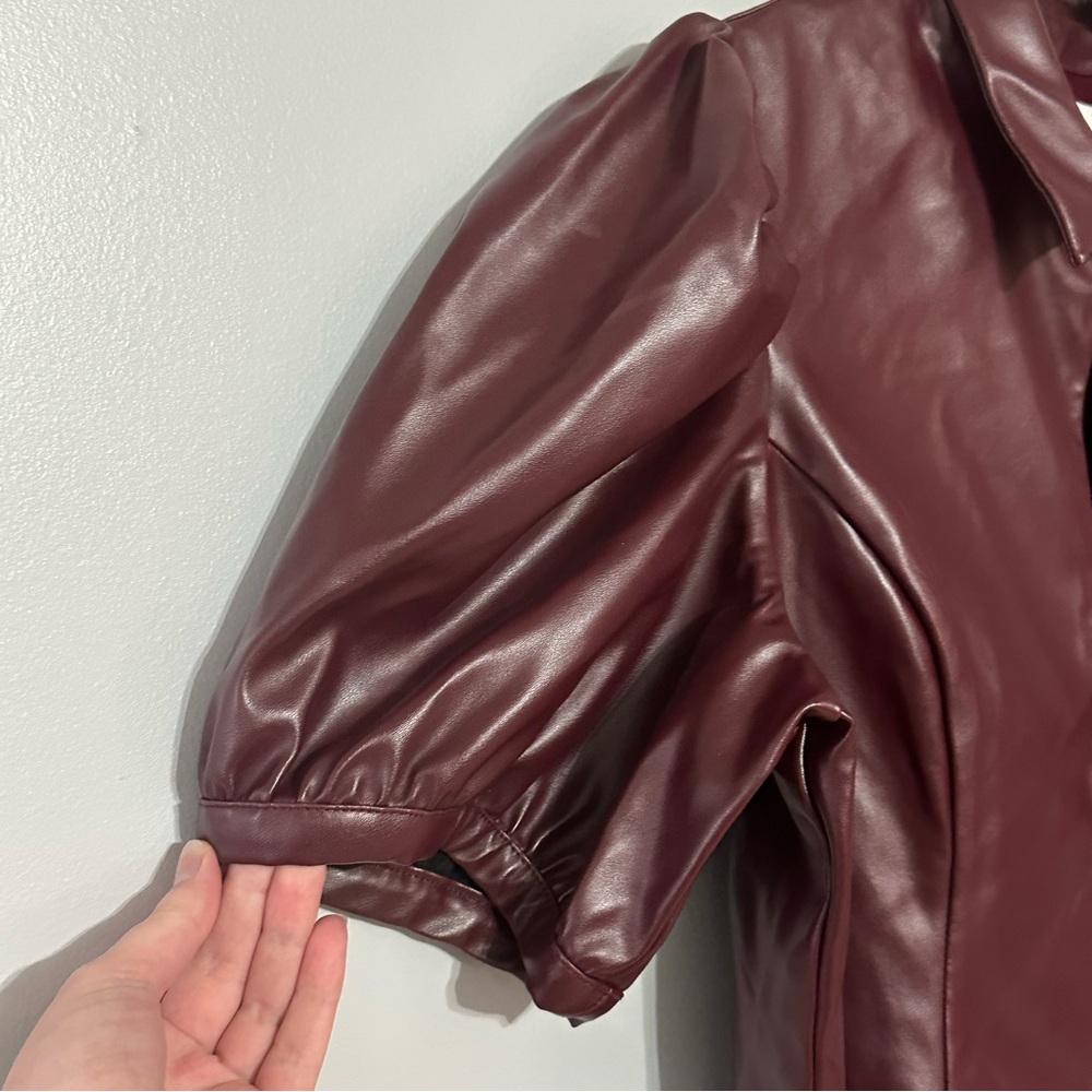TUCKERNUCK Hyacinth House Burgundy Front Zip Faux Leather Mini Dress - Picture 5 of 9